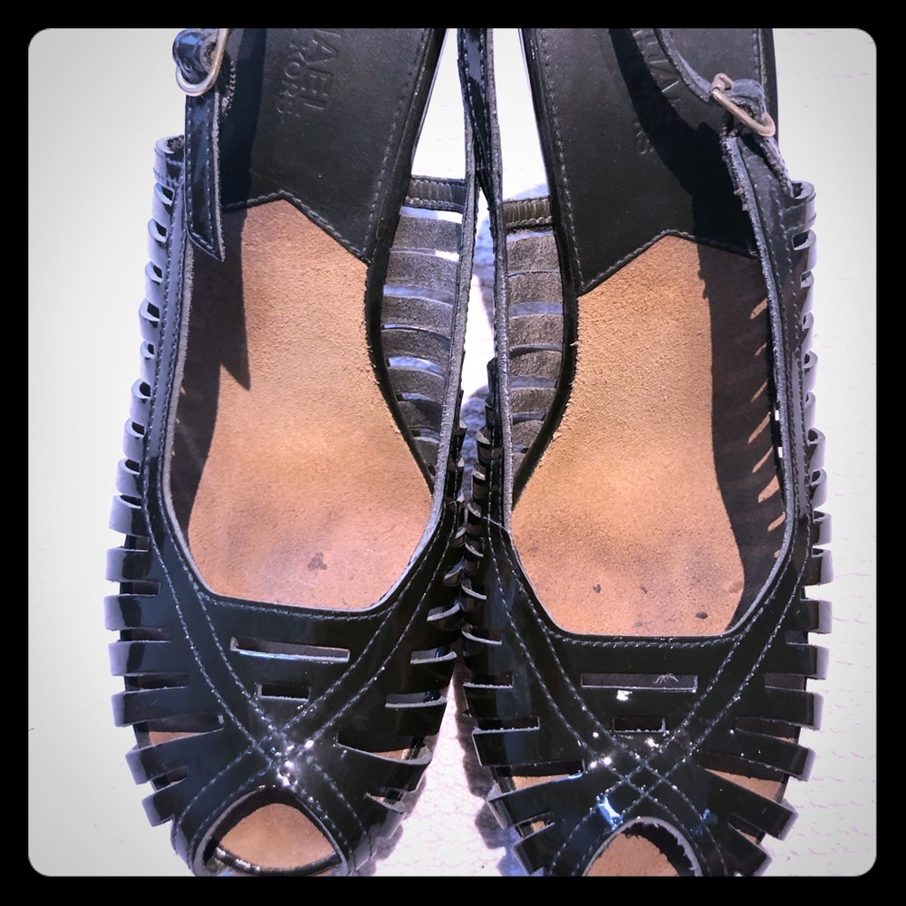 Michael Kors patent leather open toe platform heel